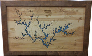 Lewis Smith Lake, Alabama-Wood Lake Map, Medium Framed