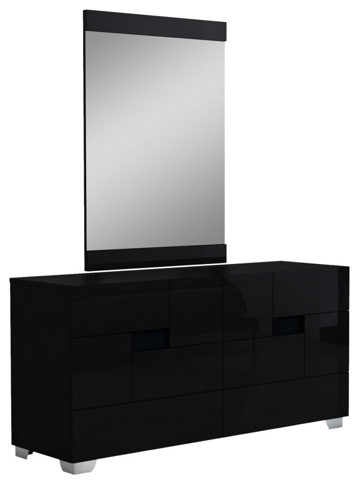 HomeRoots 79" X 80" X 43" 4pc Eastern King Modern Black High Gloss Bedroom Set
