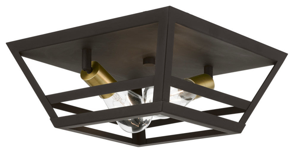 Schofield 2 Light Bronze With Antique Brass Accents Flush Mount
