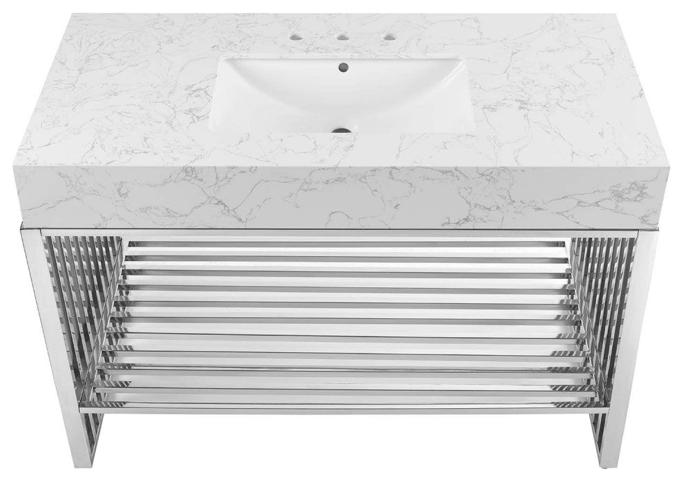 Gridiron Bathroom Vanity, White Silver