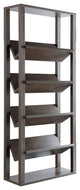 Transitional Bookcase, Unique Design With 4 Angled Open Shelves, Walnut Finish