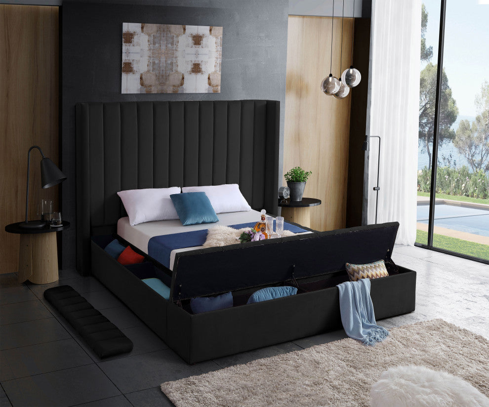 Kiki Velvet Bed, Black, Queen