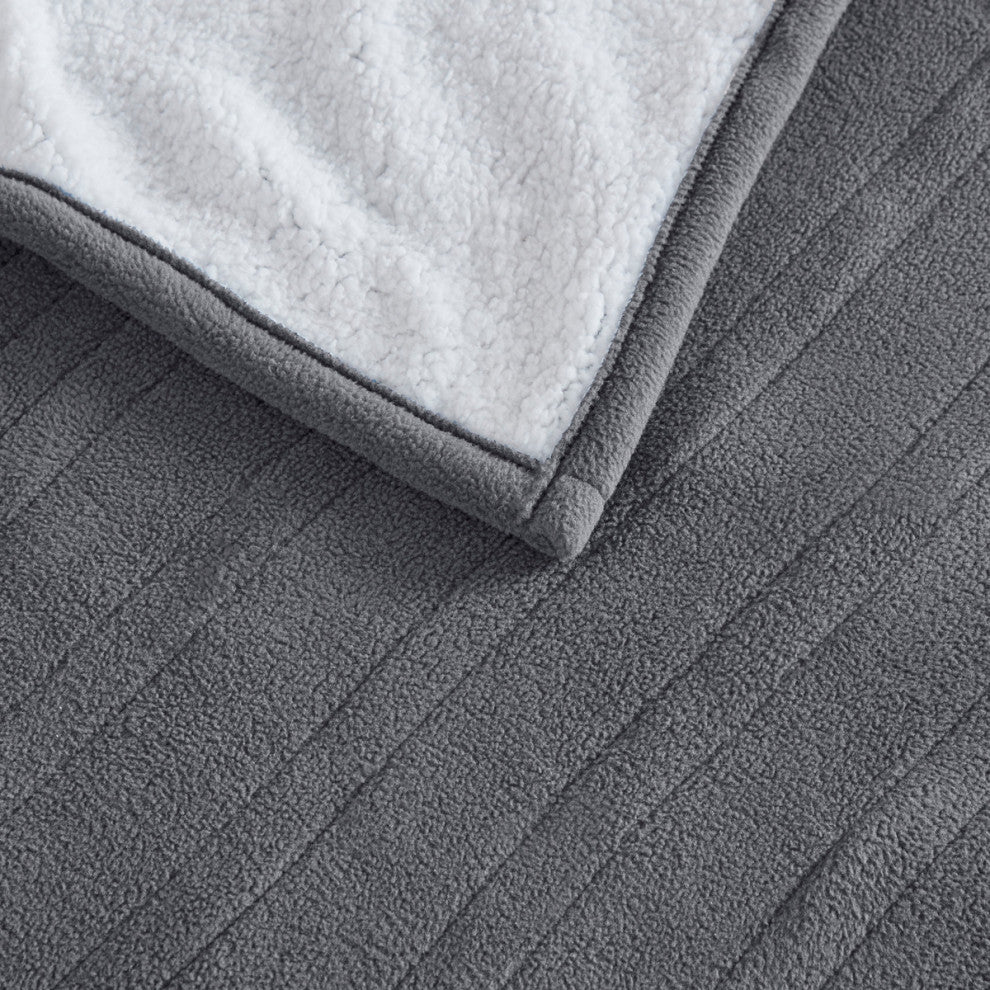 Serta Fleece to Sherpa Heated Fleece and Sherpa Bedding Blanket, Dark Grey