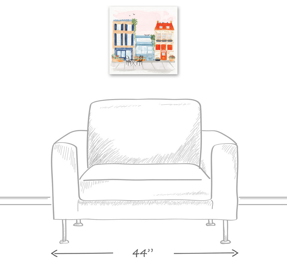 Watercolor French Shops 16x16 Canvas Wall Art