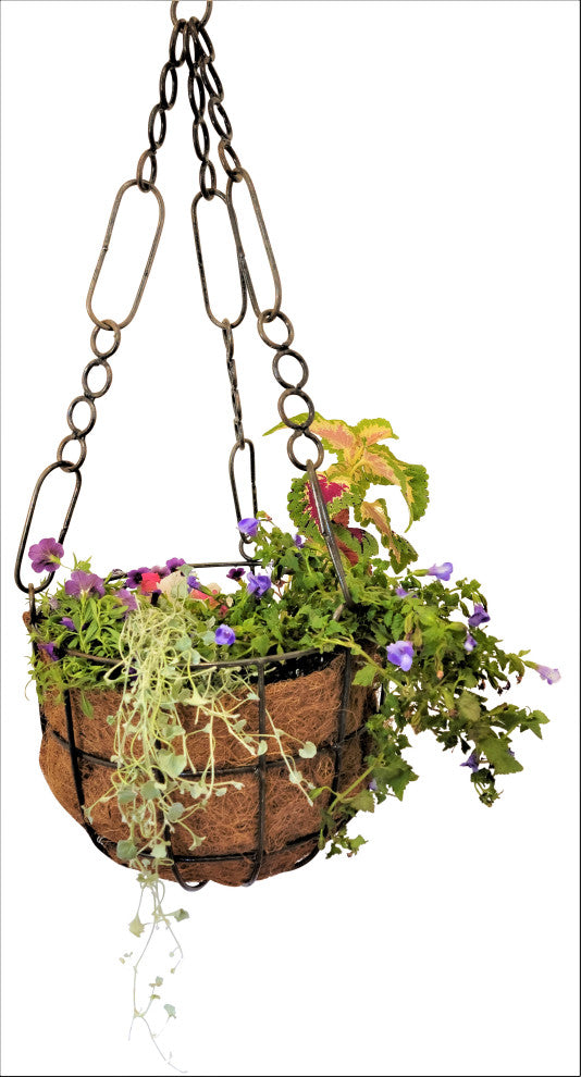 Classic Round Wrought Iron Hanging Basket Planter 14" Vintage Style