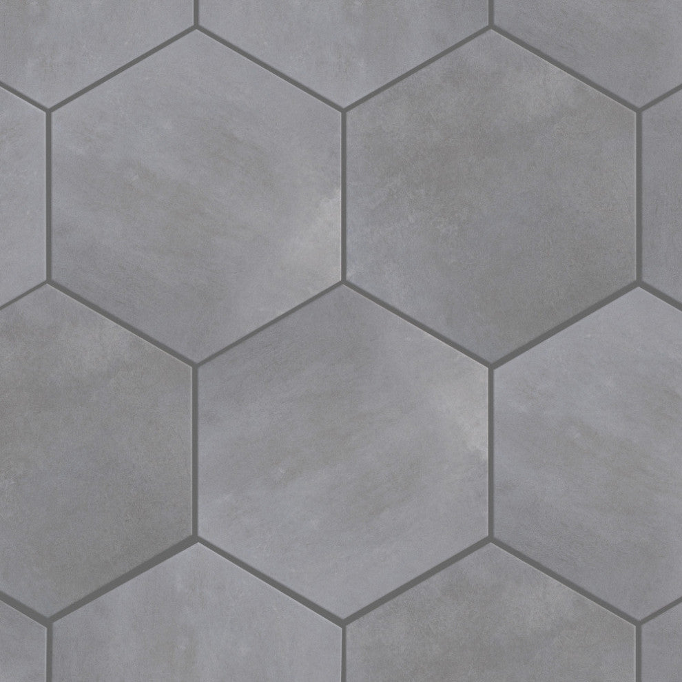 Industrial Hex Multi Mix Porcelain Floor and Wall Tile, Silver