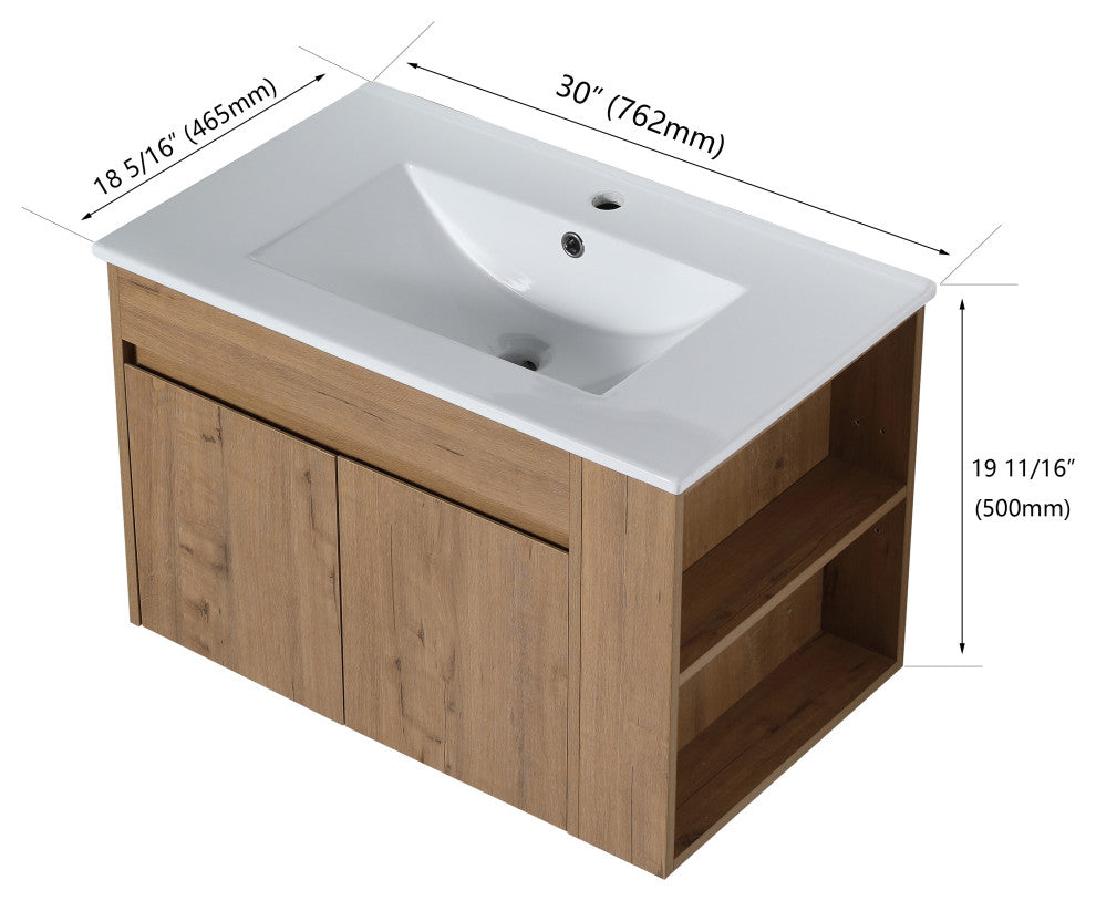BNK 30x18 Bathroom Vanity With Adjustable Shelf, White Top