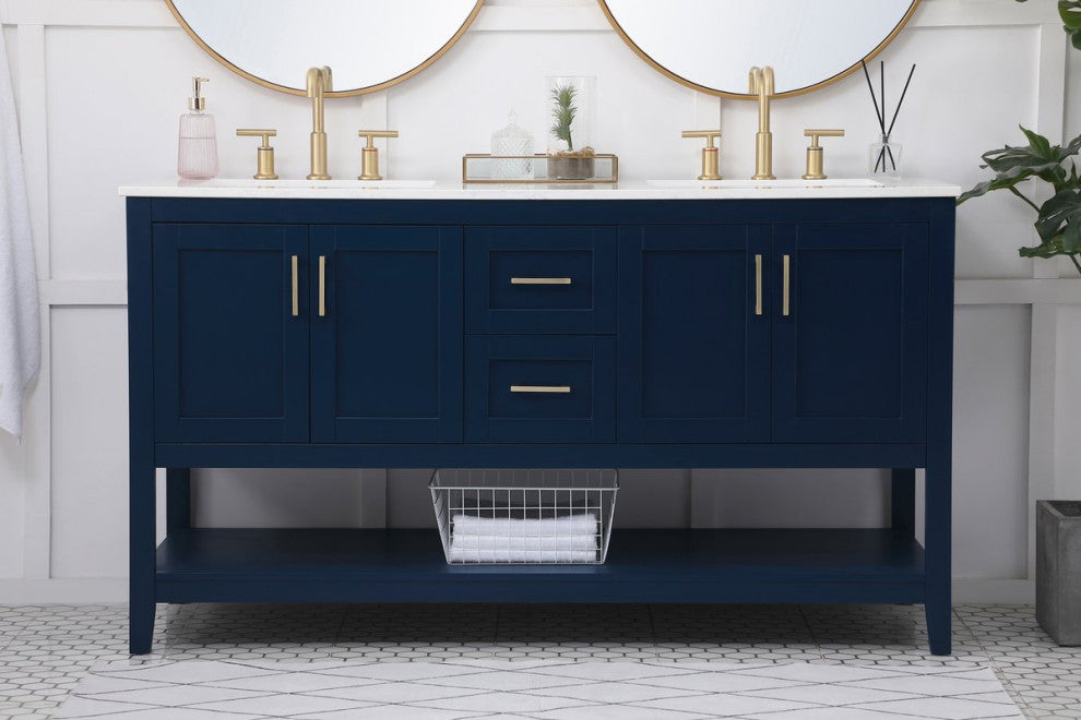 Elegant VF16060DBL 60"Double Bathroom Vanity, Blue