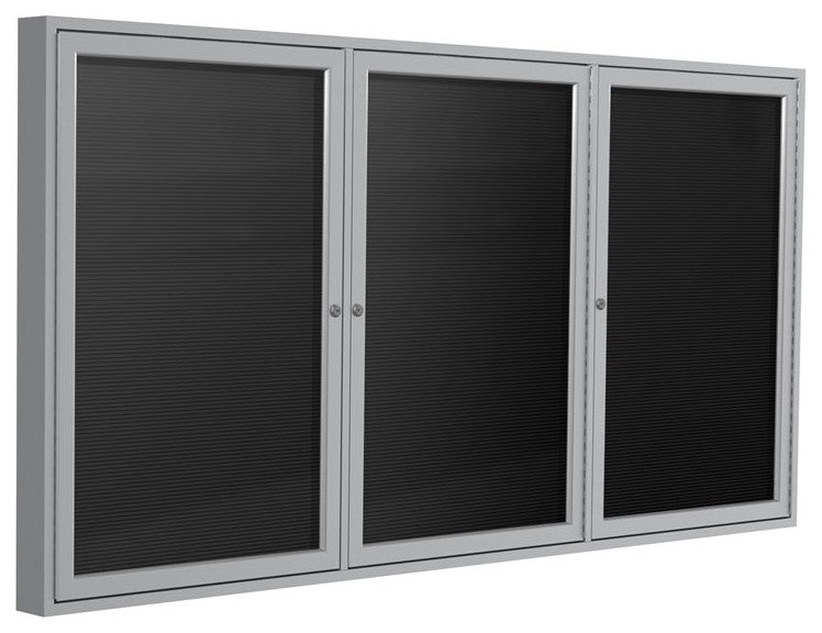 Ghent 48"x96" 3-Door Silver Aluminum Frame Vinyl Letterboard - Black