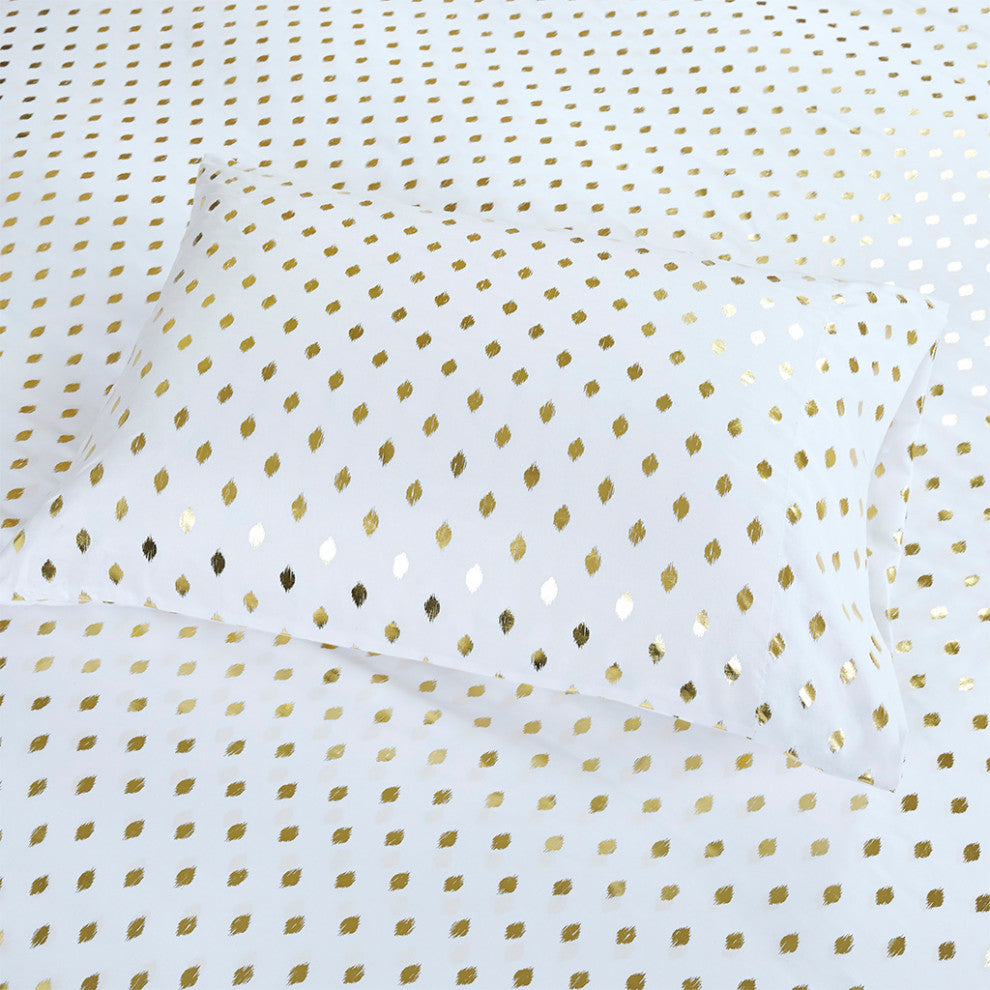 Intelligent Design Metallic Dot Printed Sheet Set, White/Gold