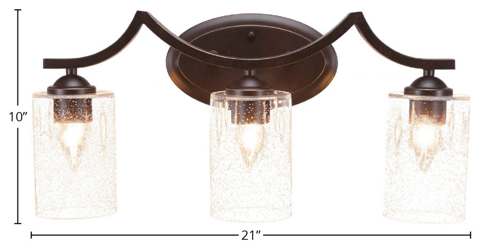 Zilo 3-Light Bath Bar, Dark Granite Finish With 4" Clear Bubble Glass