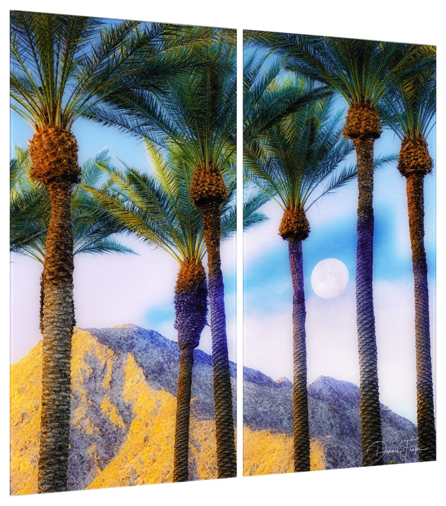 "Moonlit Oasis" Oversized Frameless Reverse Printed Tempered Art Glass Set