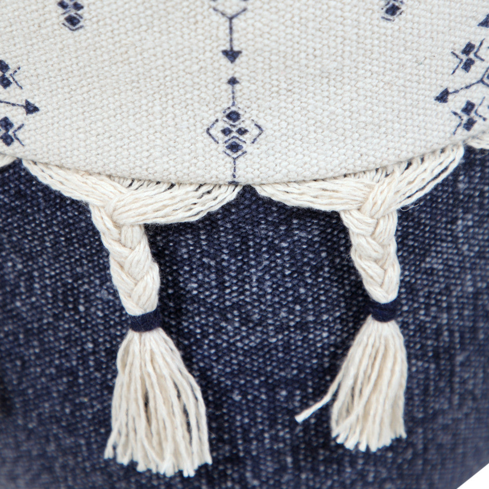Navy and Ivory Scandinavian Ornamental Motif Pouf Ottoman
