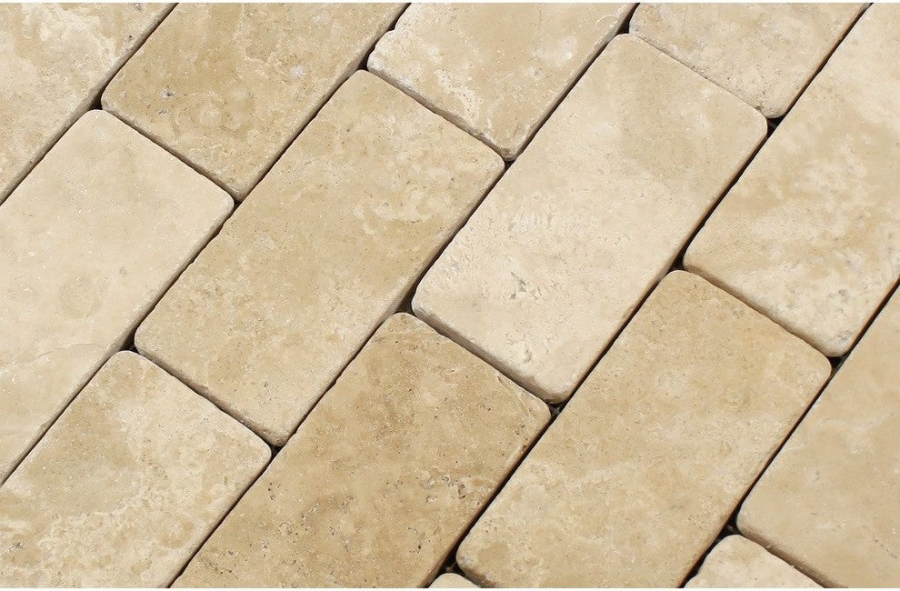 2 X 4 Durango Cream Travertine Tumbled Brick Mosaic Tile