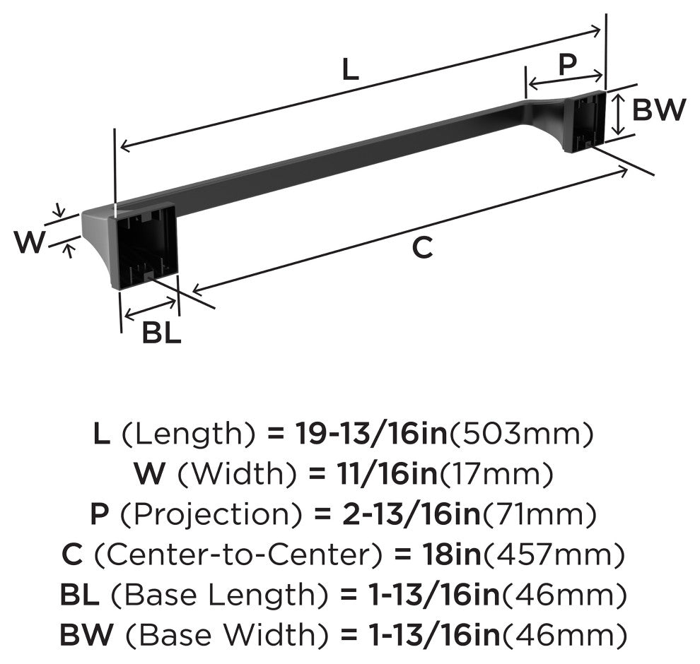 Amerock Mulholland Traditional Towel Bar, Matte Black, 18" Center-to-Center