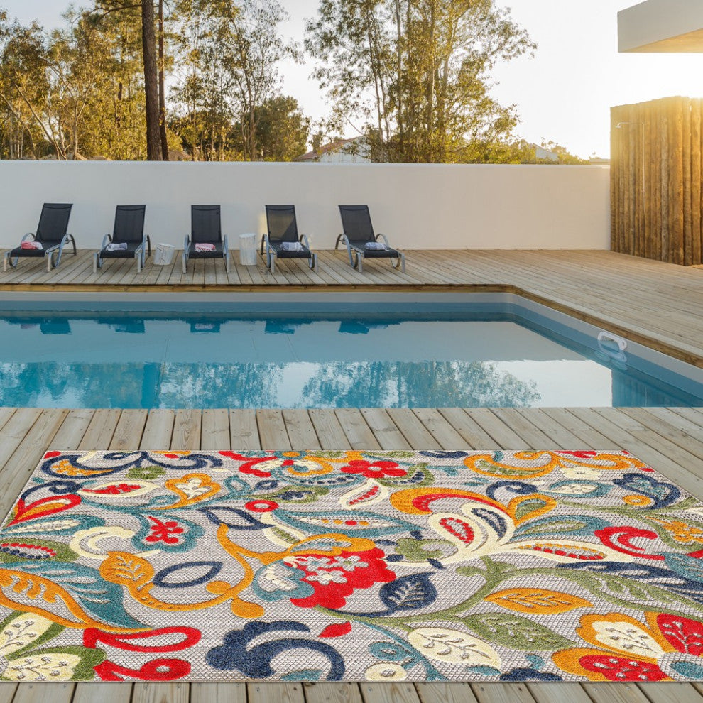 2"x4" Multicolor Jacobean Floral Indoor Outdoor Area Rug