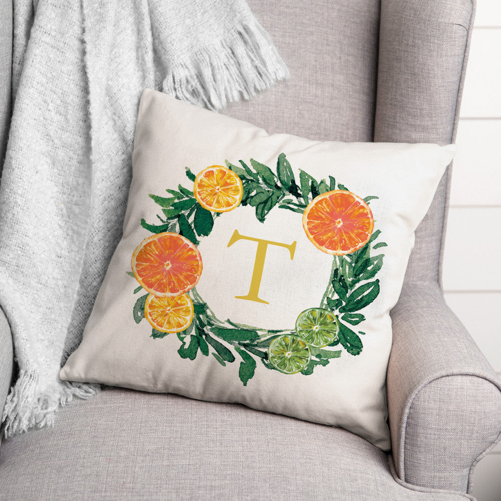 T Monogram Citrus 18x18 Indoor / Outdoor Pillow
