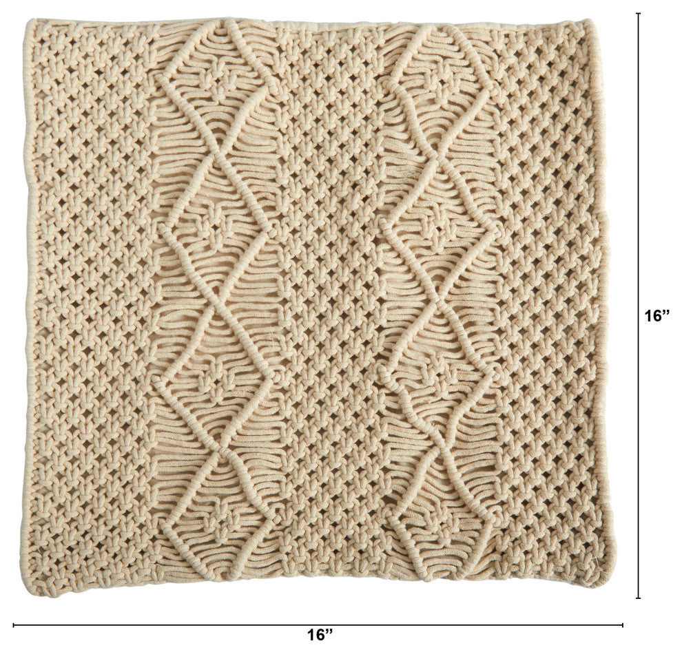 16" Boho Woven Macrame Decorative Pillow Cover