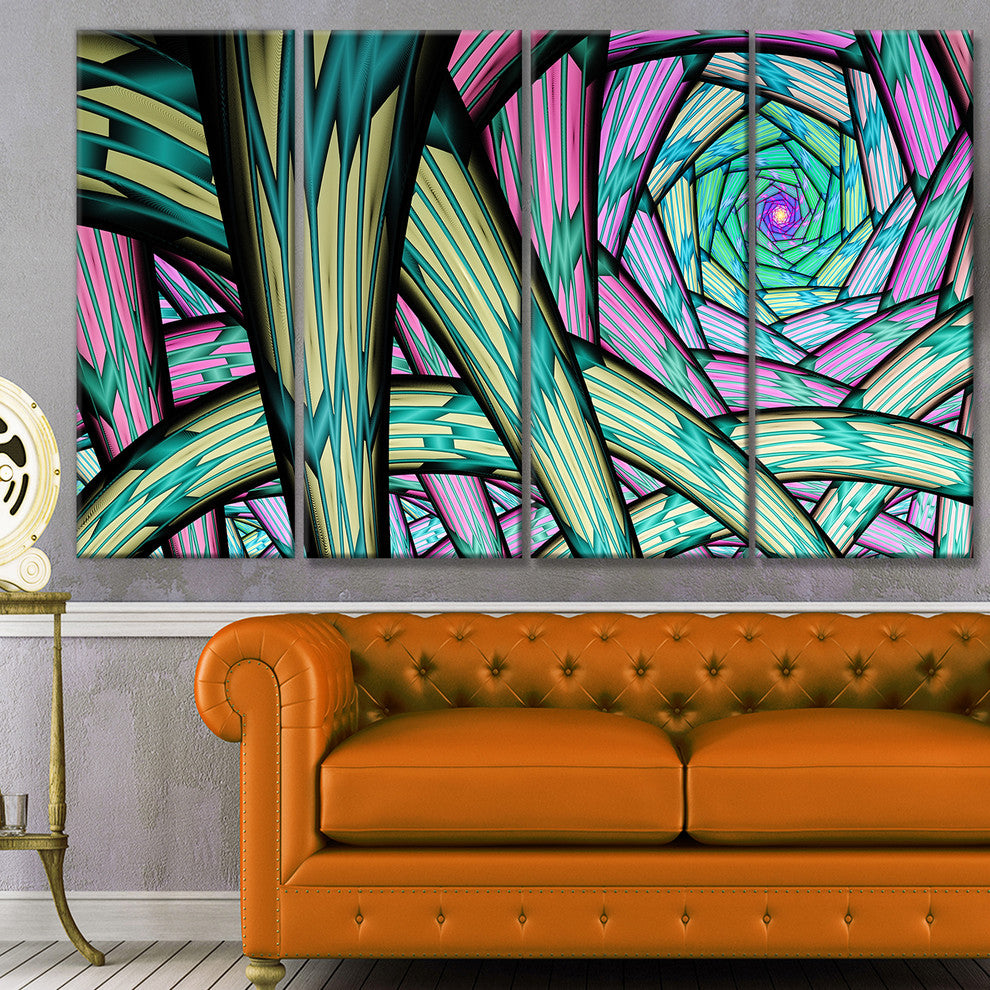Purple Fractal Endless Tunnel, Abstract Canvas Artwork, 48"x28", 4 Panels