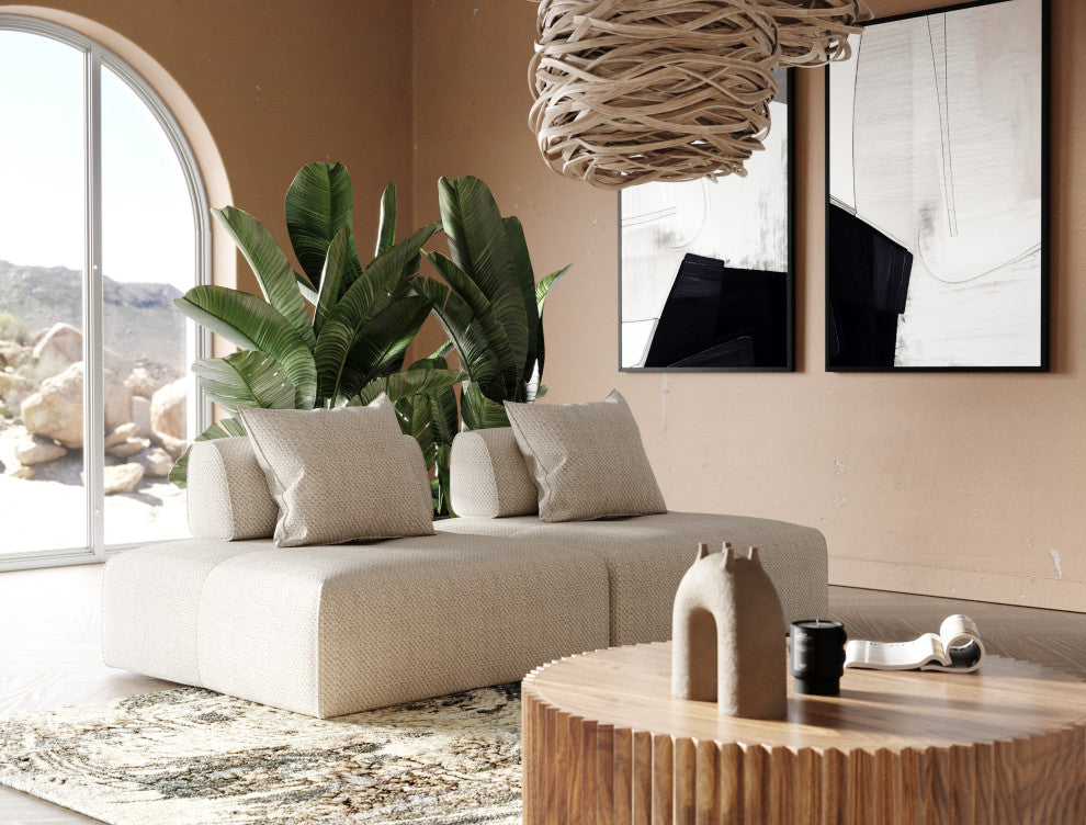 Divani Casa Mondo - Modern 2 Seat Modular Beige Fabric Sectional