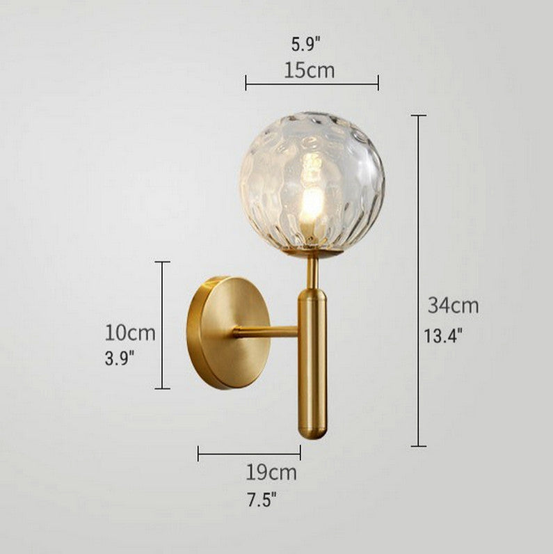 Modern Glass Wall Lamp in the Ball Shape, Living Room, Bedroom, Gold, Transparent, Warm Light