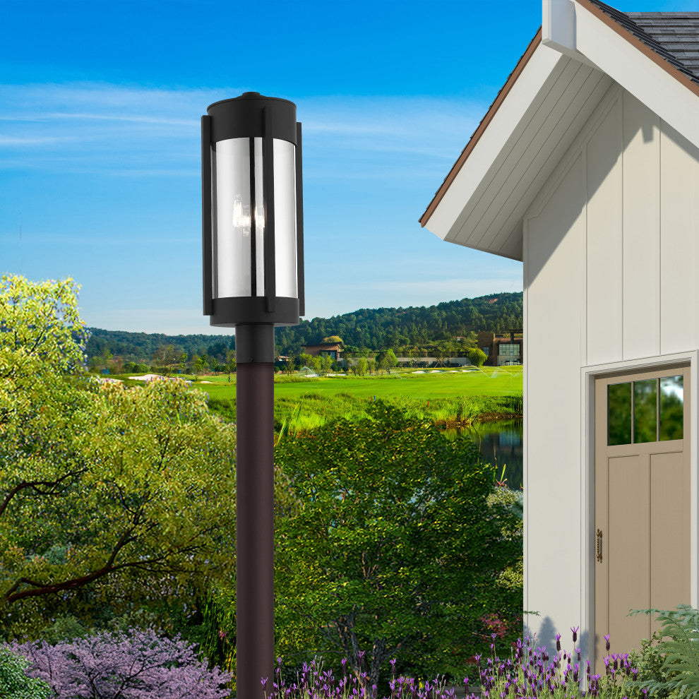 Sheridan 3 Light Black/Brushed Nickel Candles Large Outdoor Post Top Lantern