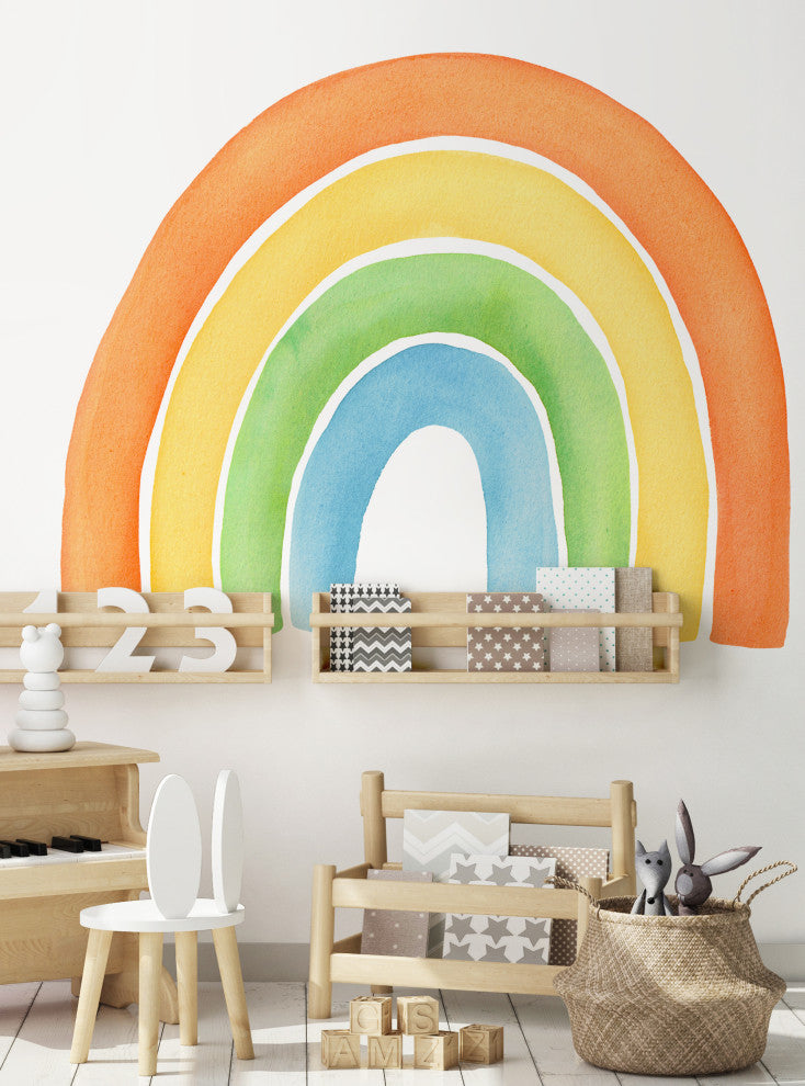 Watercolor Rainbow Vinyl Wall Sticker - Peel and Stick, Orange, Large 59"w X 48"h