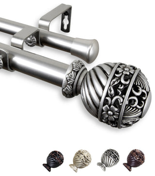 Stefan 1" Double Curtain Rod, Satin Nickel, 48-84"