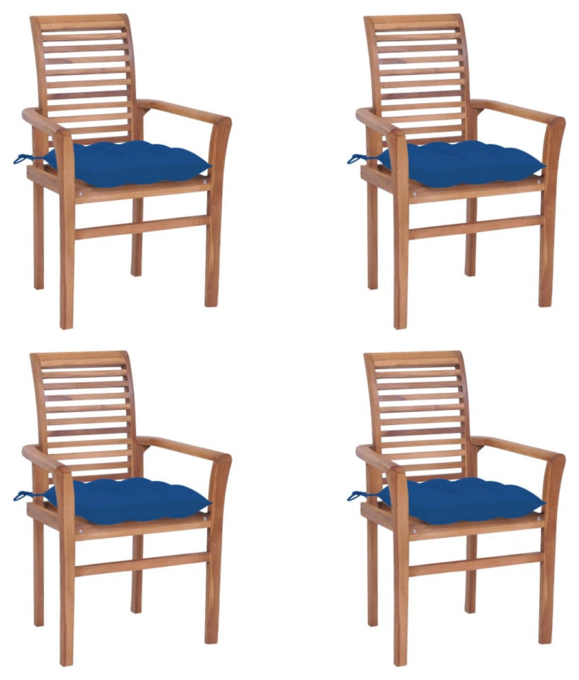 Vidaxl Dining Chairs, Set of 4, With Blue Cushions Solid Teak Wood