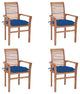 Vidaxl Dining Chairs, Set of 4, With Blue Cushions Solid Teak Wood