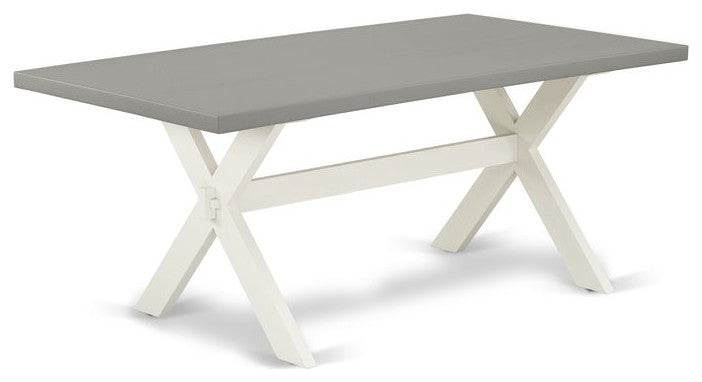7-Piece Set An Excellent Cement Color Table Top and 6 Chairs, Linen White