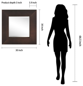 Beveled Wall Mirror, Bronze on Black Metallic Shagreen Leather Framed Mirror