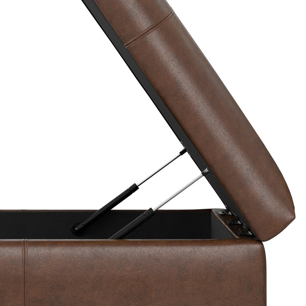 Gabbie Square Coffee Table Storage Ottoman, Distressed Chestnut Brown