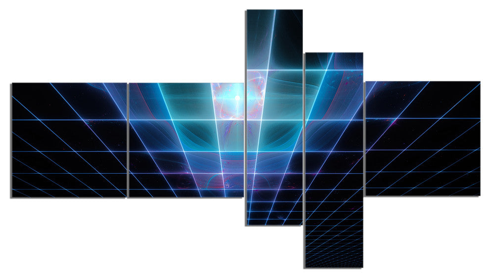 Blue Laser Protective Grids, Abstract Canvas Art Print, 60"x32", 5 panels