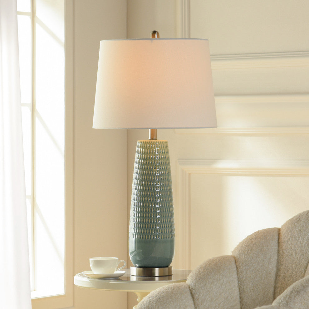 Starlite Ceramic Table Lamp Off-White Shade, Dimpled Luster Sage Finish