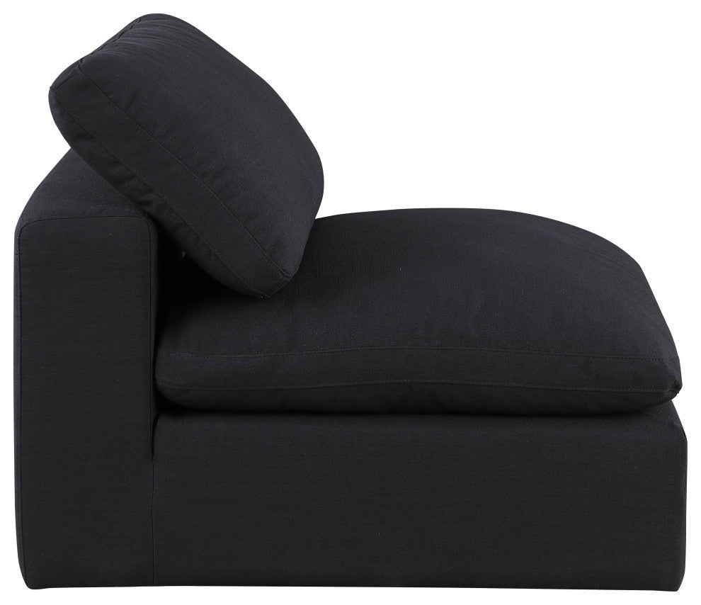 Comfy Beige Linen Textured Fabric Modular Chair, Black, Linen Textured Fabric, Armless Chair