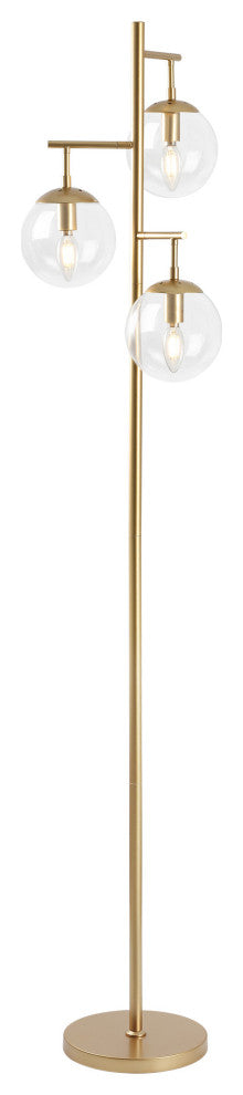 3-Light Gold Tree Floor Lamp with Glass Globe Shades, Clear Glass Shades