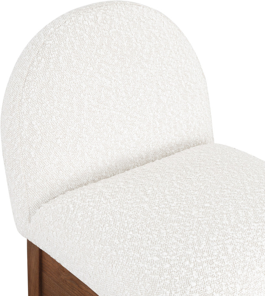 Waldorf Chenille Upholstered Stool, Black, Chenille, Natural Finish, Cream, Boucle Fabric, Walnut Finish