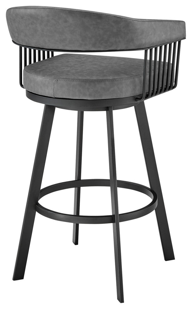 26" Mod Gray Faux Leather Black Finish Swivel Bar Stool