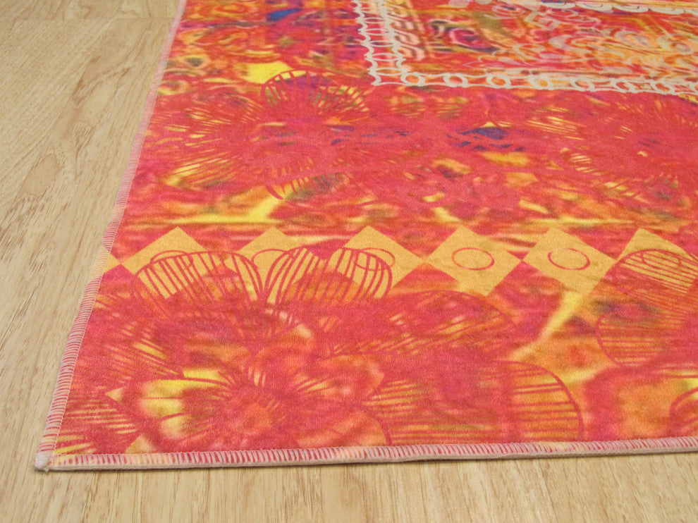 Red Distressed Bohemian Moderno Rug, 4' 4x6' 3