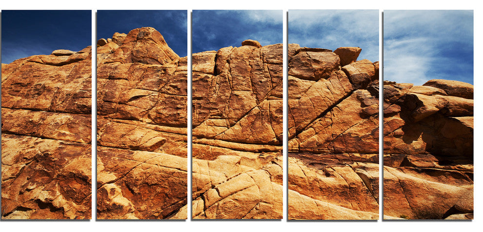 Rocky Terrain under Blue Sky, African Landscape Canvas Print, 60"x28", 5 Panels