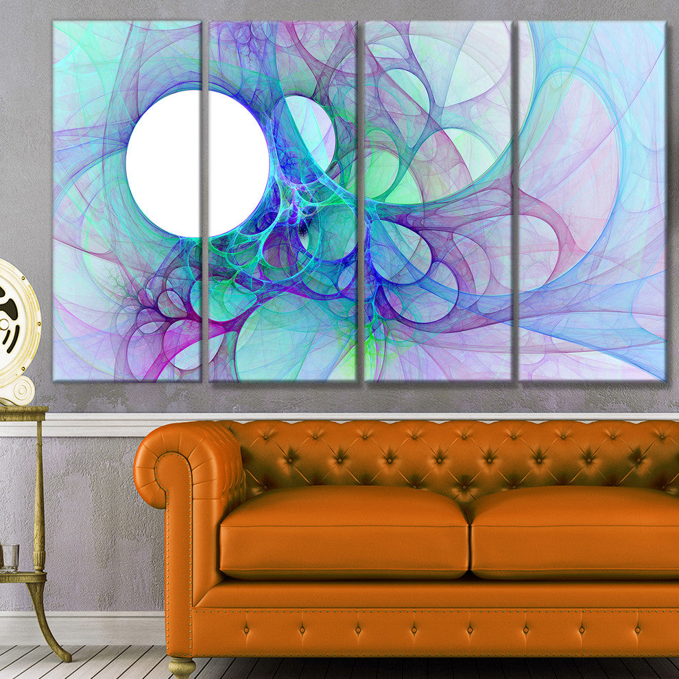 Clear Blue Fractal Angel Wings, Abstract Wall Art Canvas, 48"x28", 4 Panels