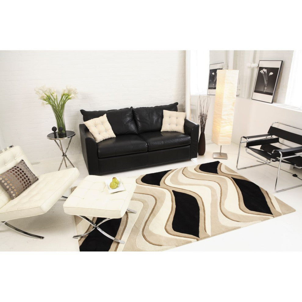 KAS Eternity 1071 Black/Beige Waves Area Rug, 8'x10'