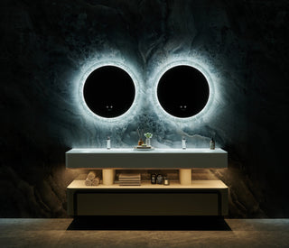 Frysta Round LED Frameless Mirror With Dimmer and Defogger, 30 Inch.