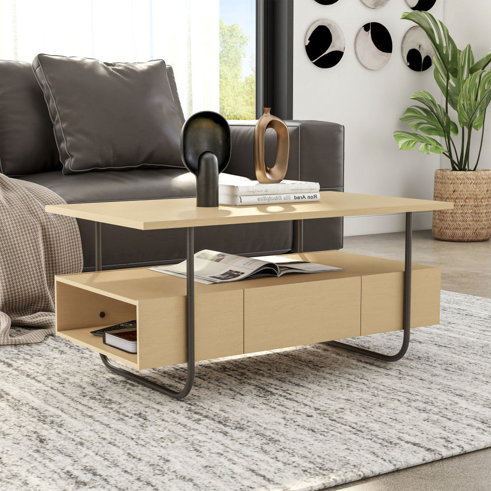 Rivo 33.50" Light Maple Rectangle Coffee Table With Drawer