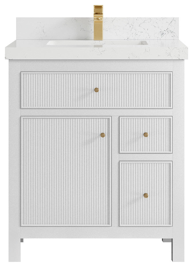 Sonoma 30 Single Sink Reeded Bath Vanity in White 2" Empira White