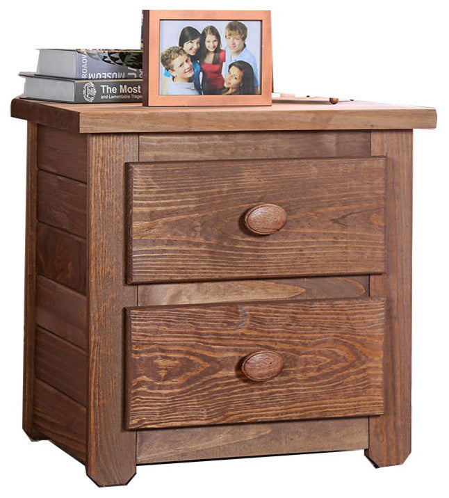 Benzara BM177887 Wooden 2 Drawers Night Stand In Mahogany Finish, Brown