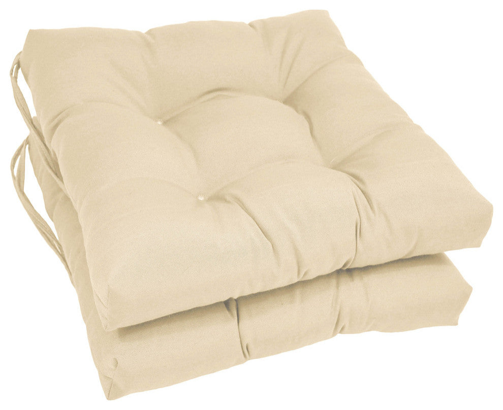 16" Solid Twill Square Tufted Chair Cushions, Set of 2, Natural