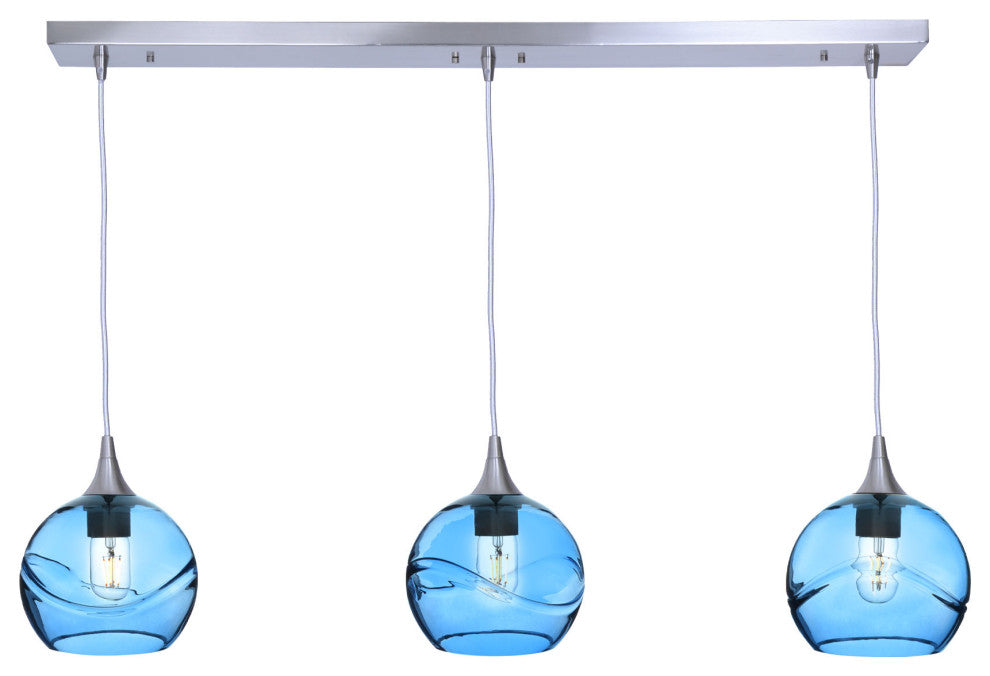 3 Pendant Linear Chandelier, Steel Blue, Brushed Nickel, 4 Watt