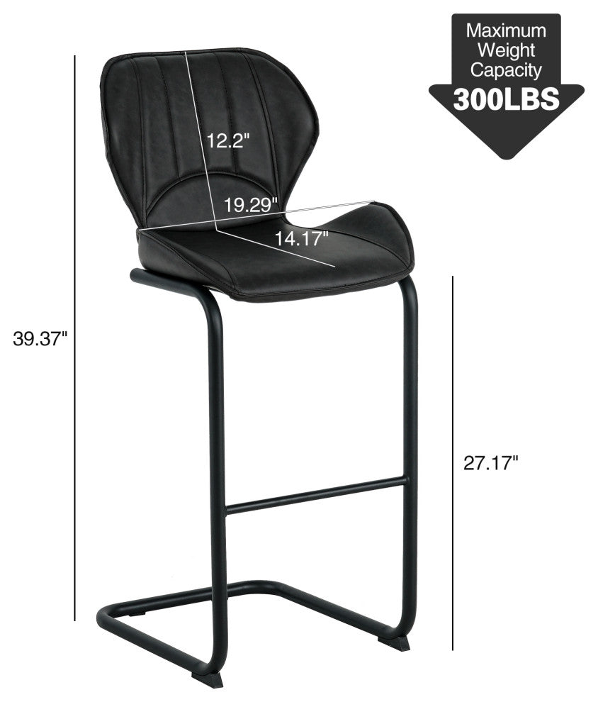 Modern PU 4 Bar chairs with Metal Legs for Dining,kitchen and Bar, Dark Brown